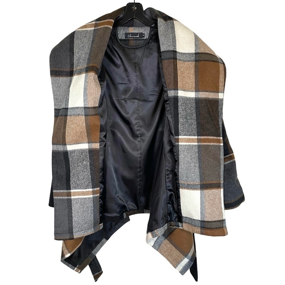 Chicwish Prairie Check Rabato Plaid Wool Blend Belted Coat Brown S - Picture 5 of 7